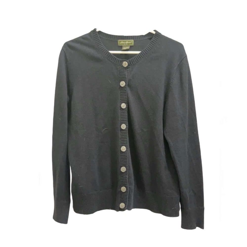 Eddie Bauer cotton/angora black button-up sweater